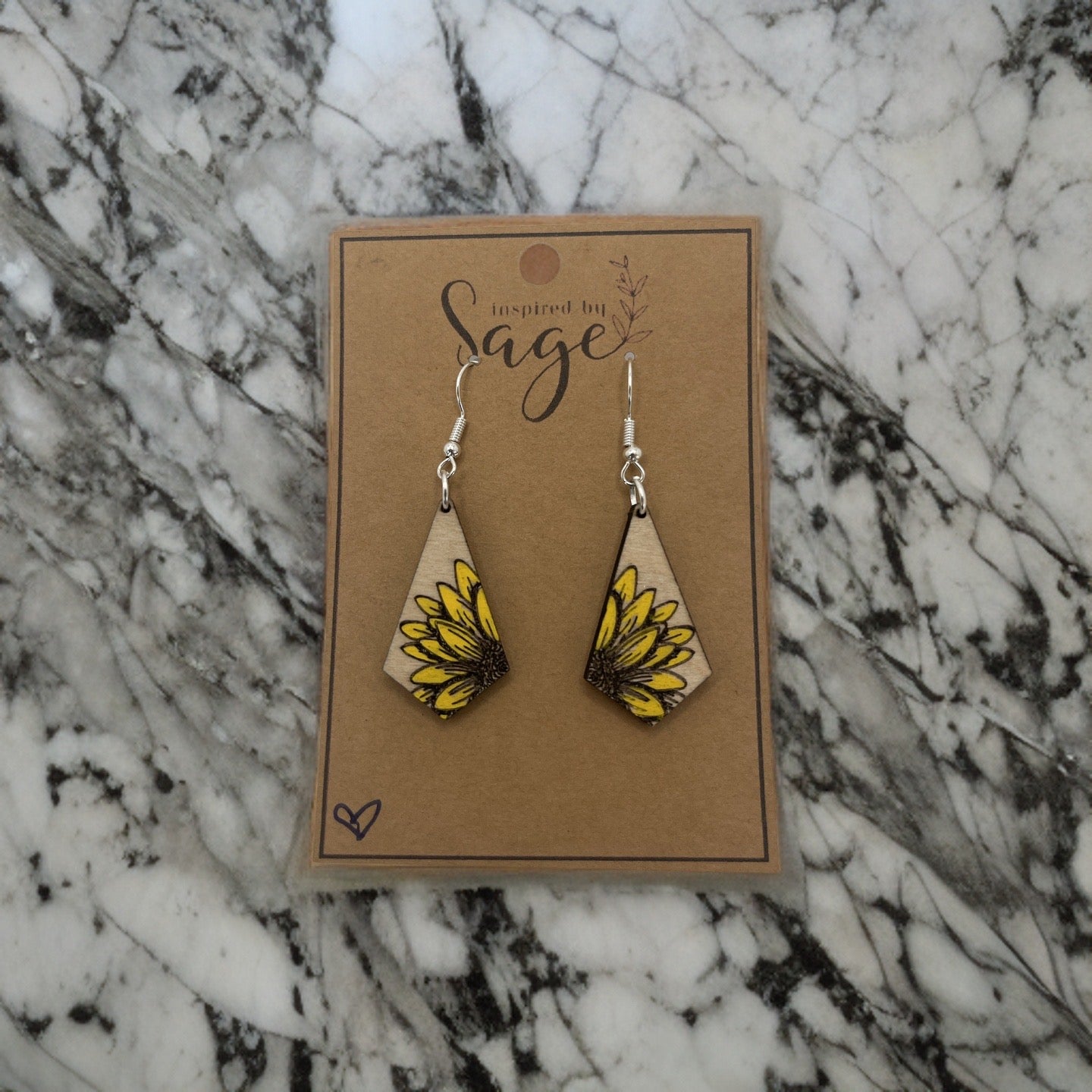Sunflower Triangle 1.25” Drop Earrings