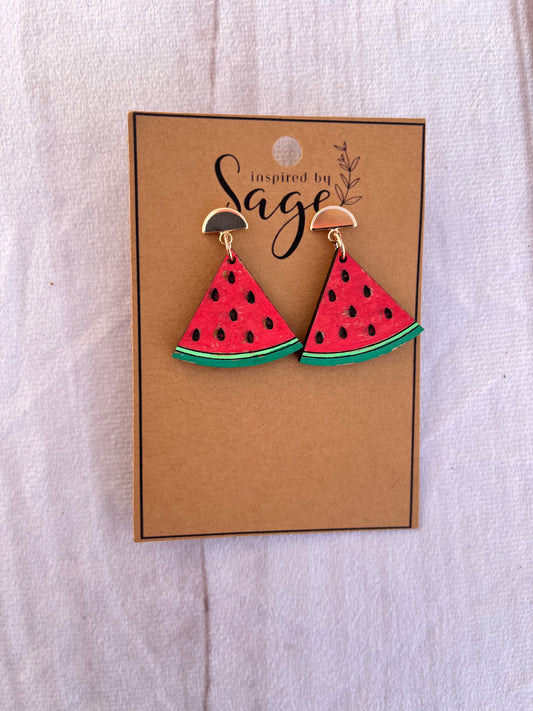 Wooden Watermelon Dangle Earrings
